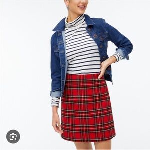 J Crew red tartan holiday plaid mini skirt wool blend back zip 0 lined